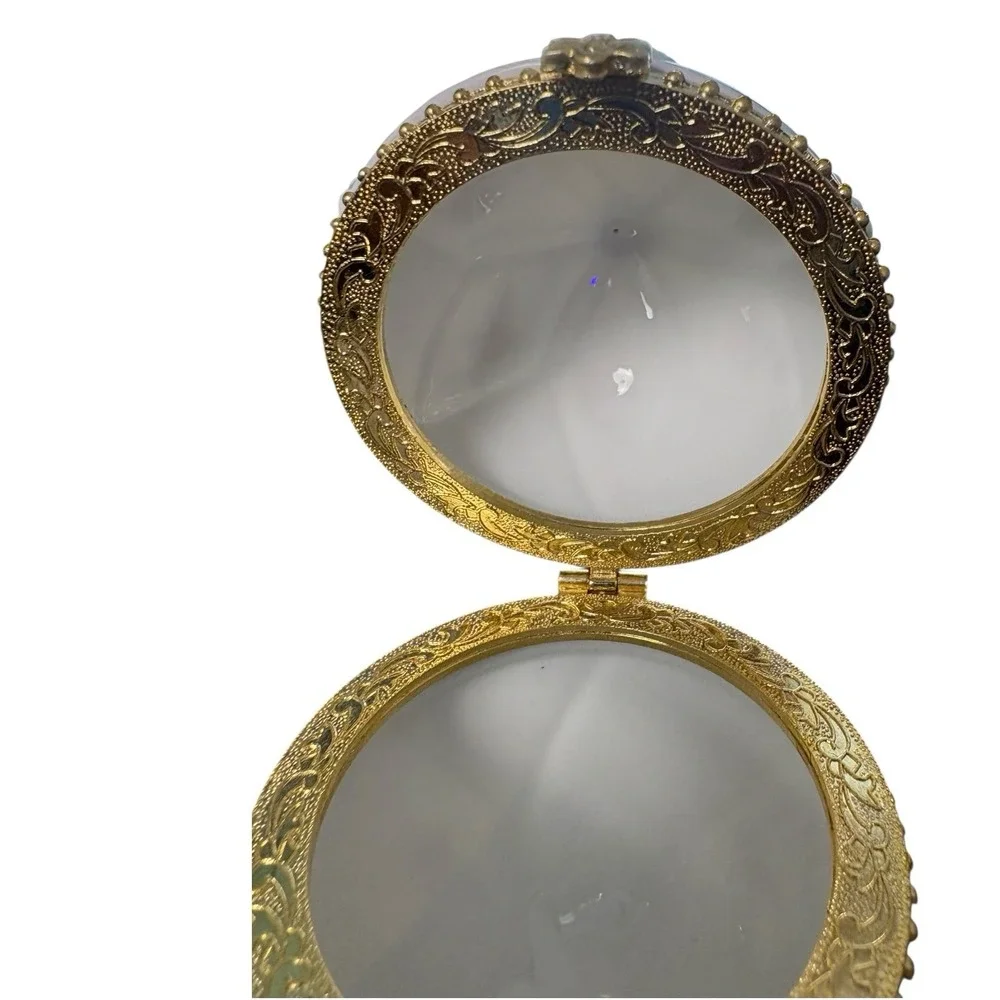 Vintage Porcelain Egg Trinket Box Floral Gold Trim‎ Hinged
